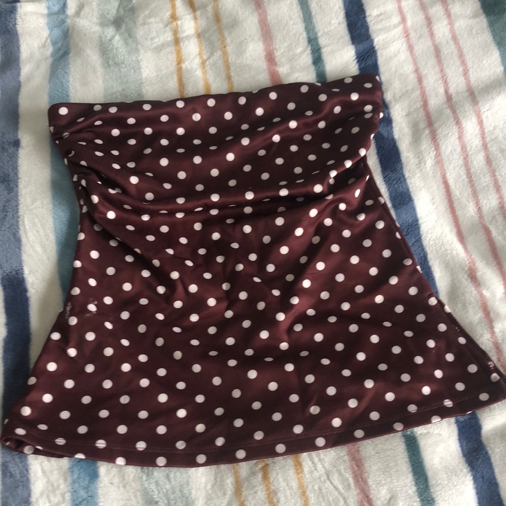 Brown polka dotted tube top